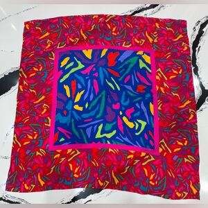 Vintage Liz Claiborne Abstract Floral Scarf – Bright Multicolor 28” Square